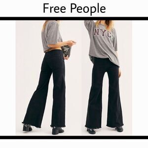Free People Pull On Flare Jeans Raw Hem Black Sz 25